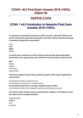 cisco ccna 1 final exam answers