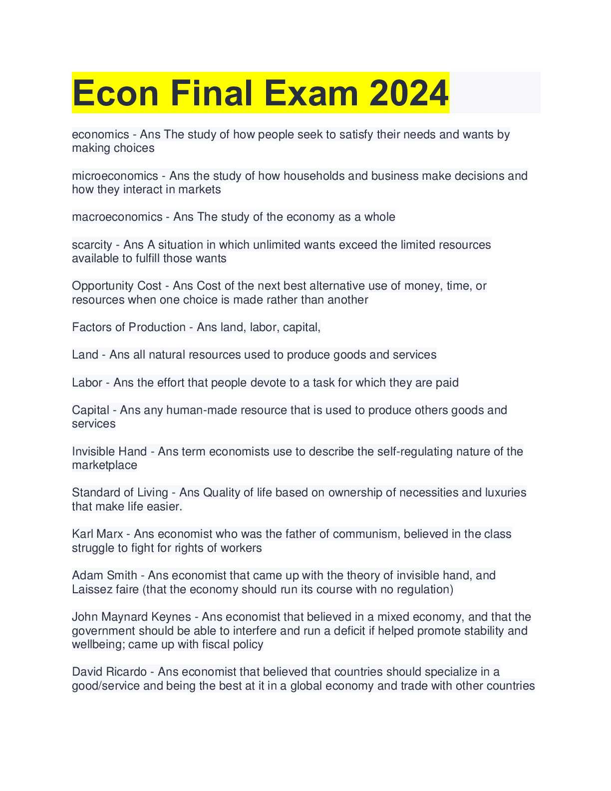 civics and economics final exam review