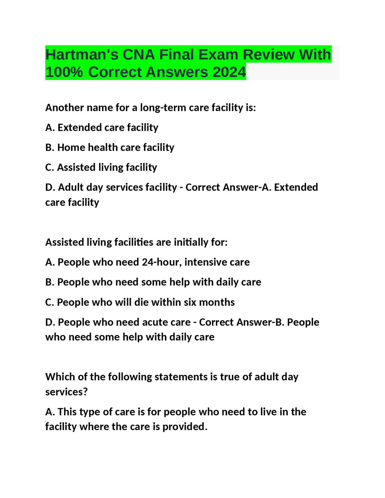 cna acute care a v1 exam answers