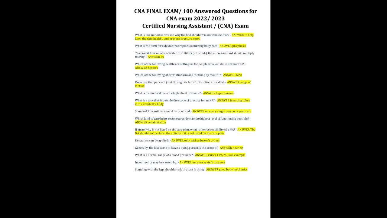 cna final exam answers