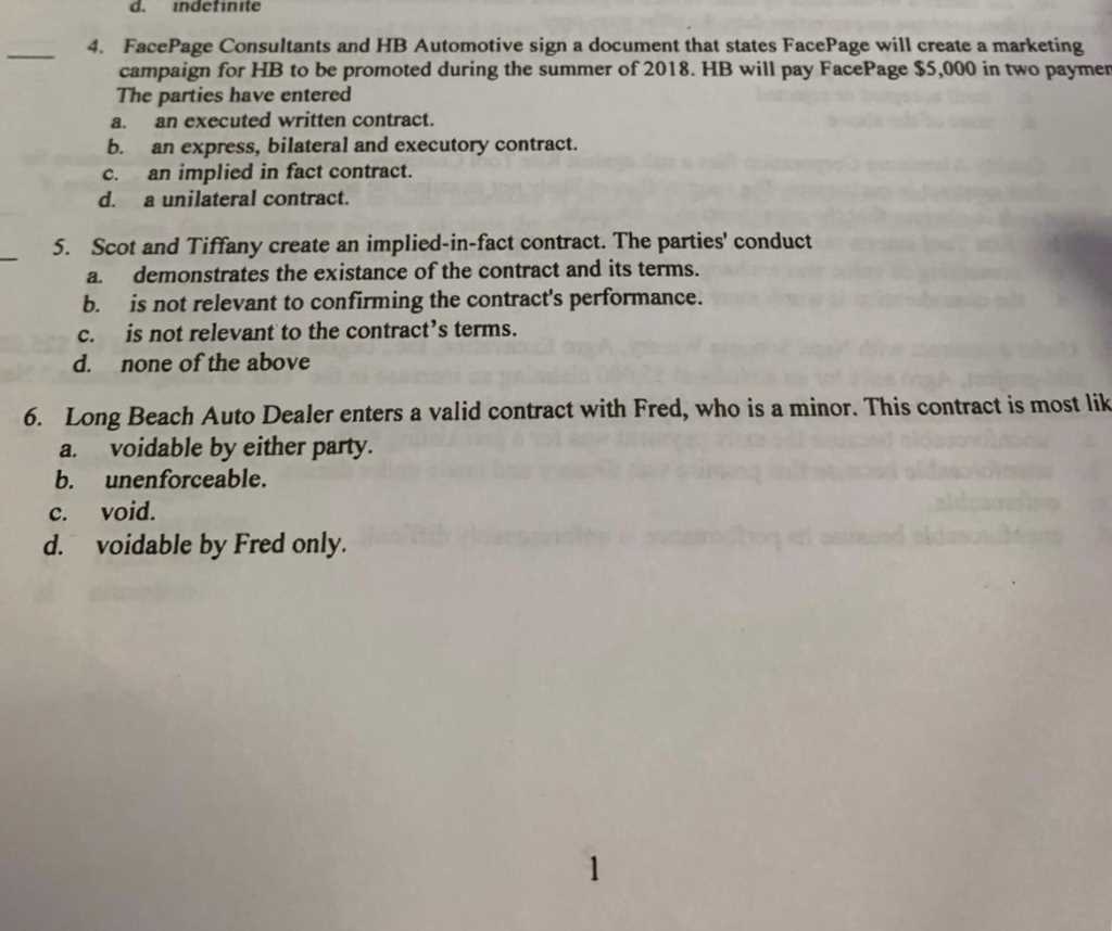 contract law exam questions answers