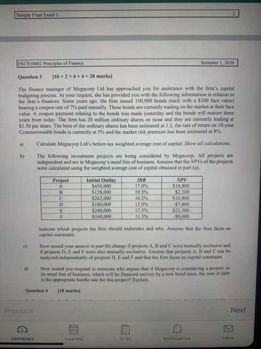 corporate finance final exam questions and answers