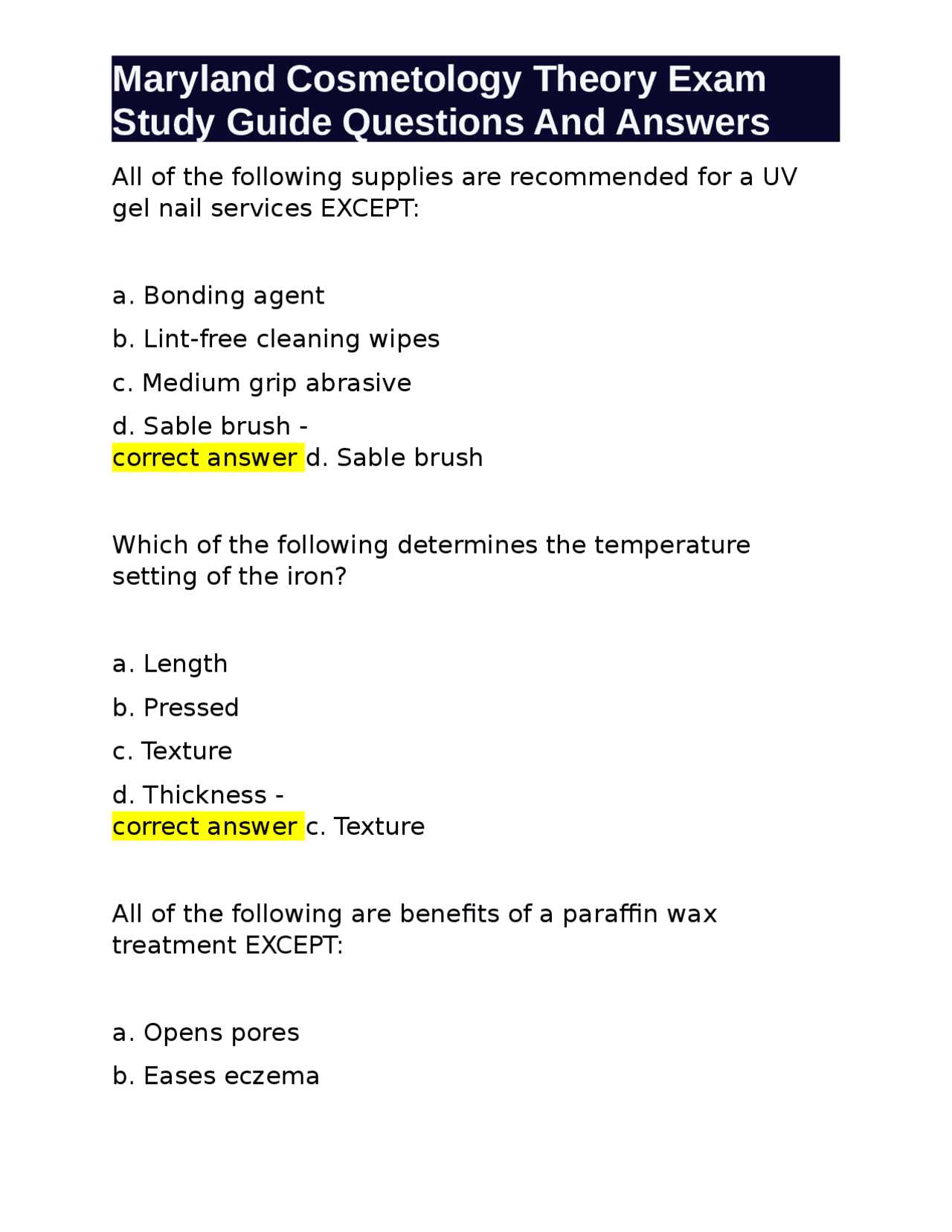 cosmetology exam practice questions