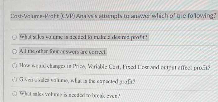 cost volume profit analysis exam questions and answers