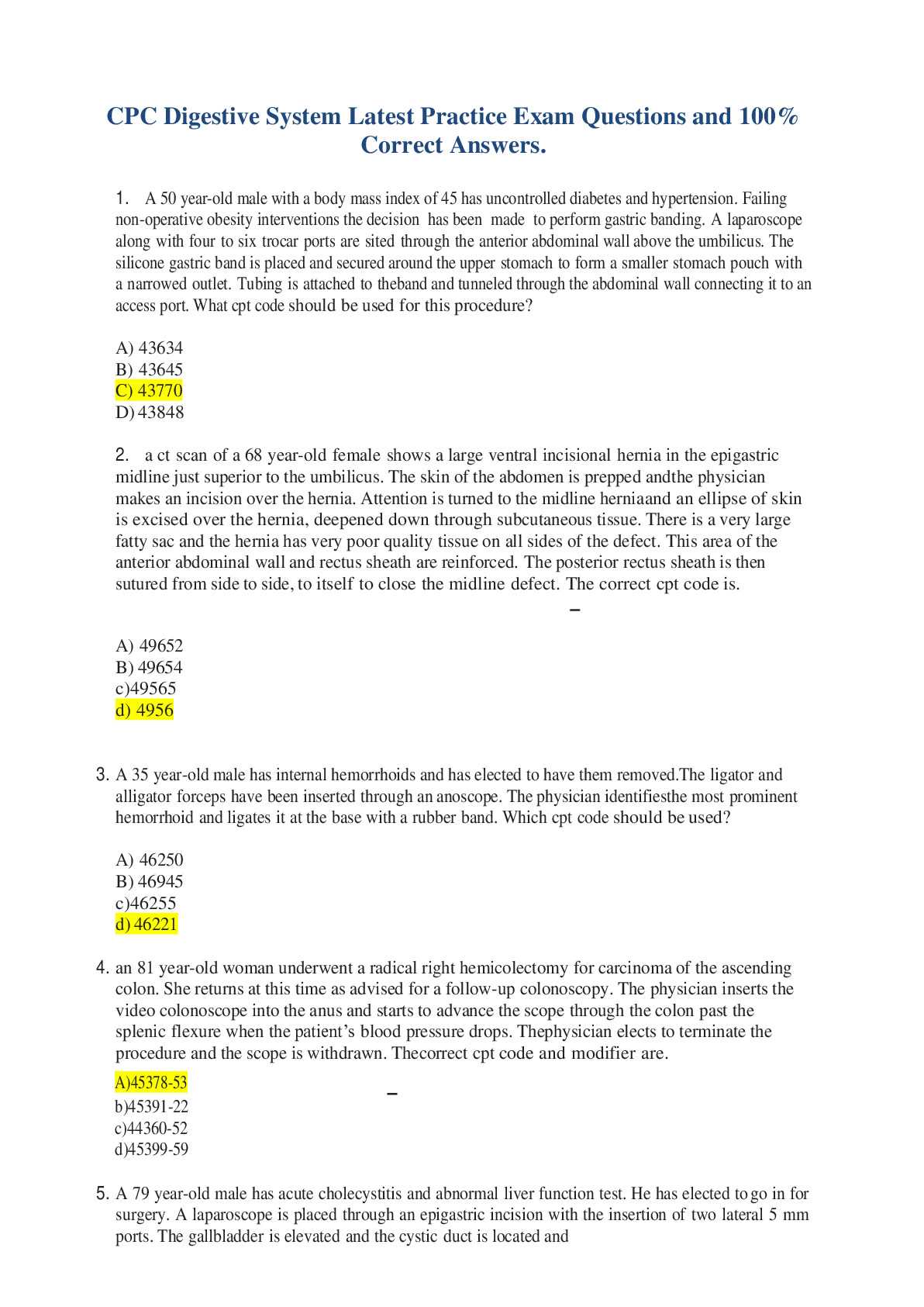 cpc exam sample questions and answers