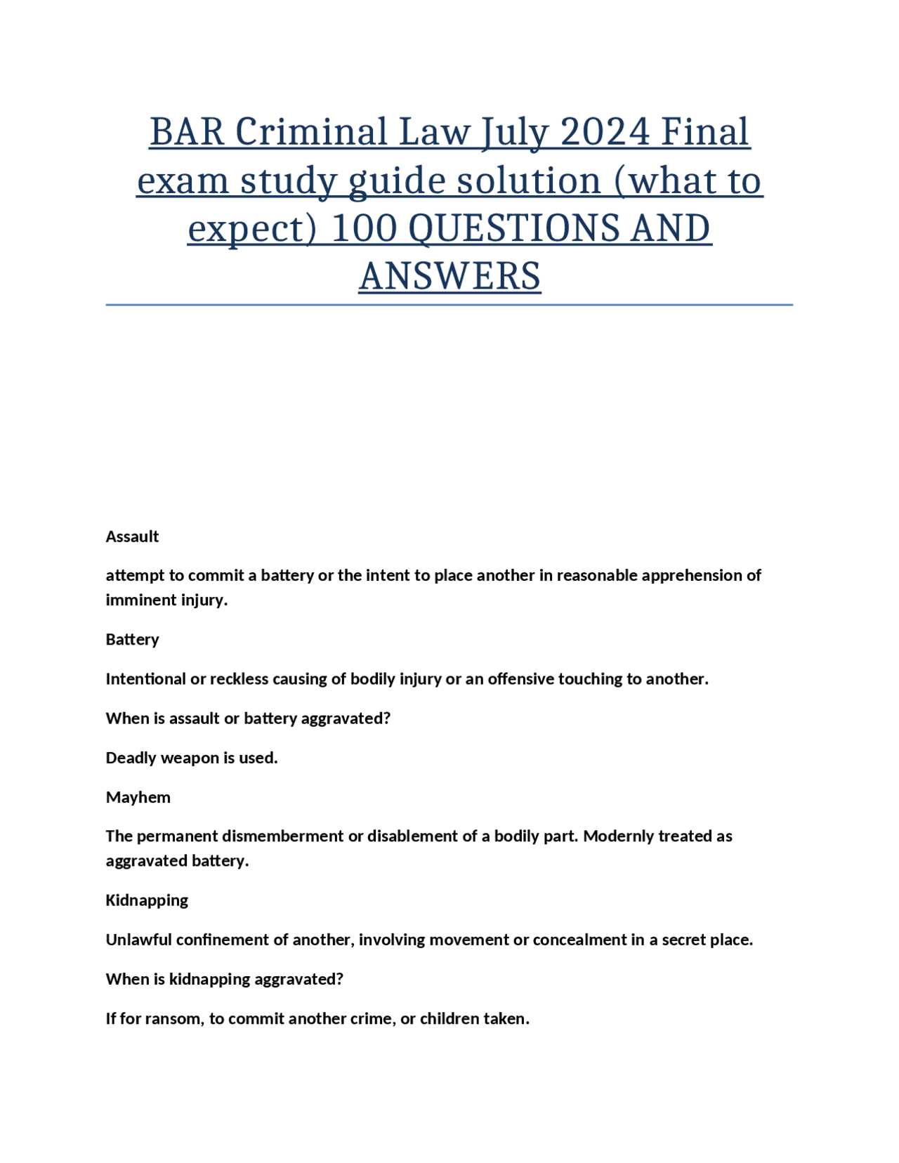 criminal law model answers for exams