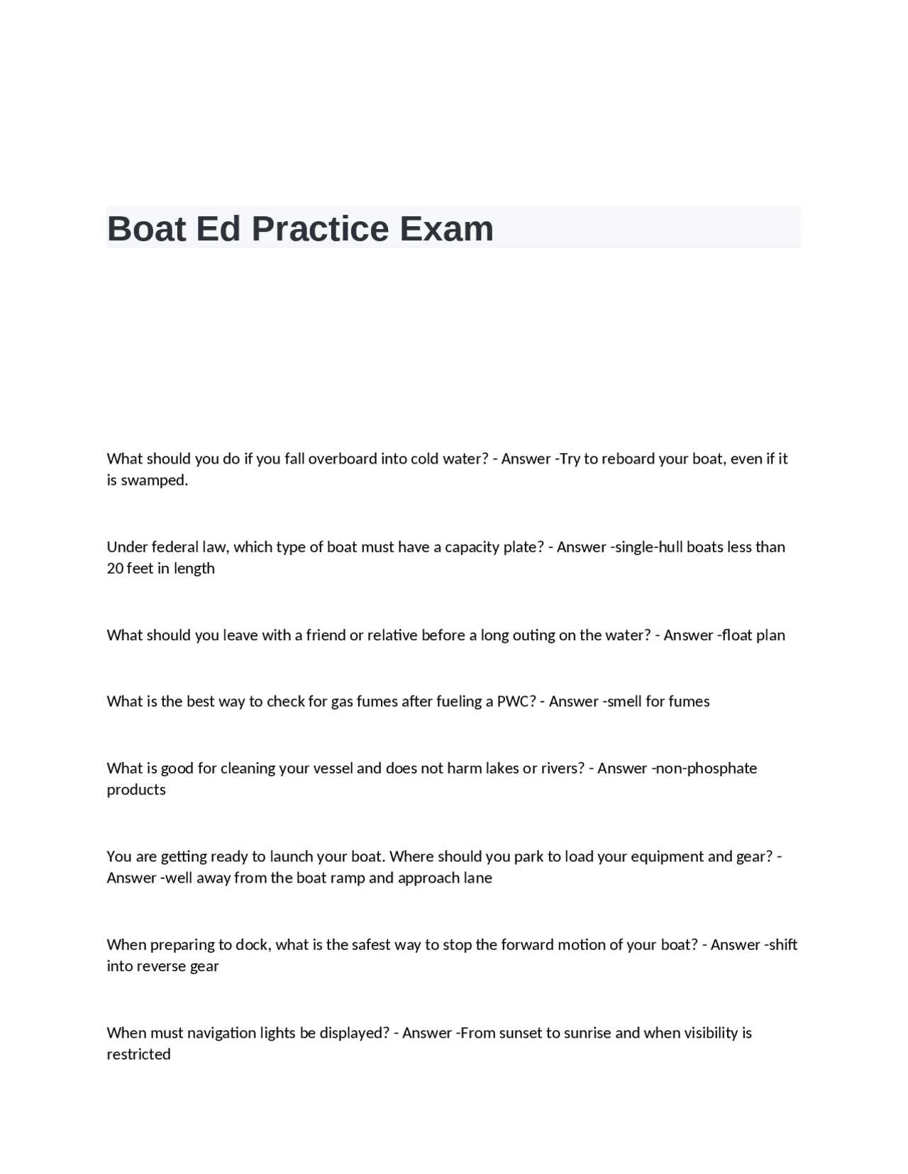 boaters ed exam answers