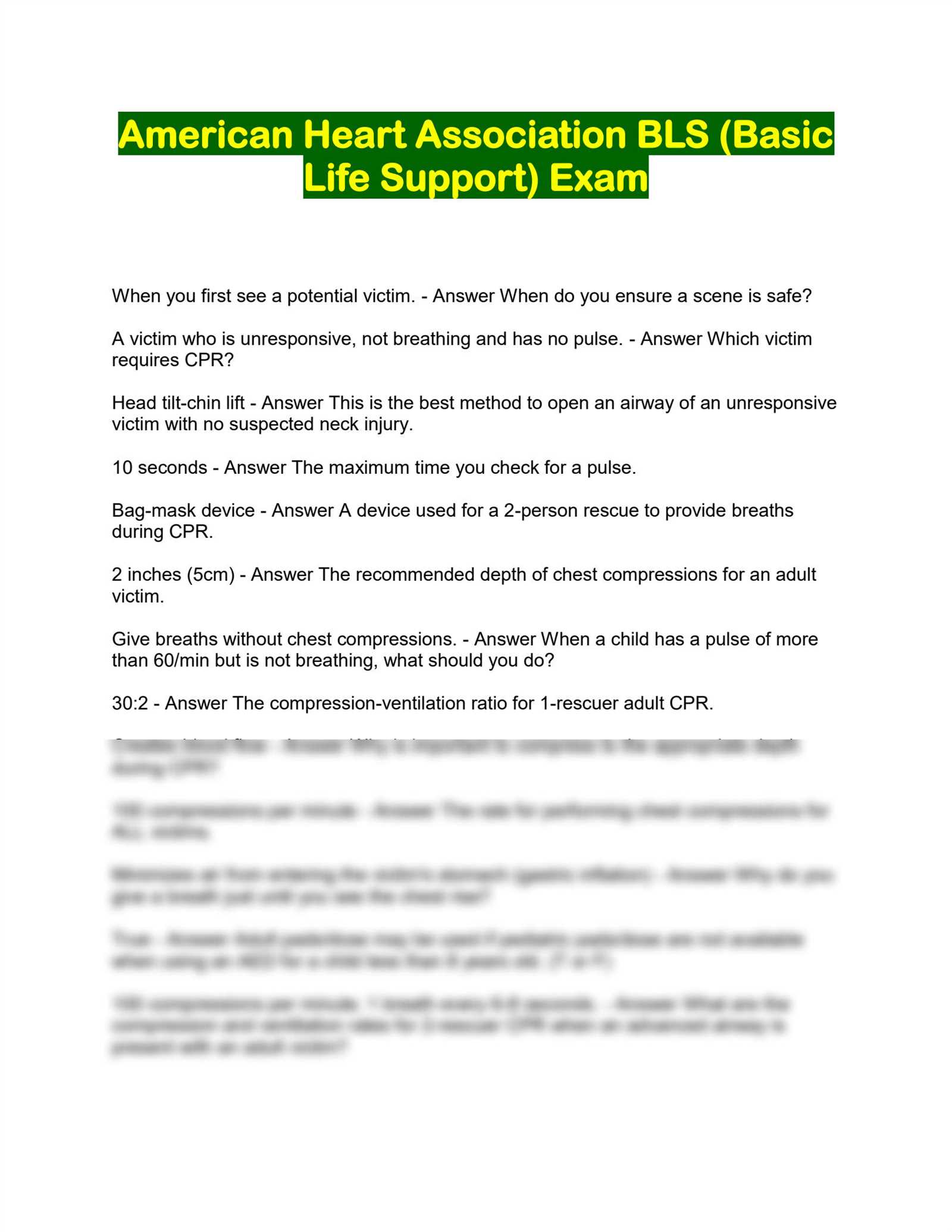 american heart association cpr exam answer key