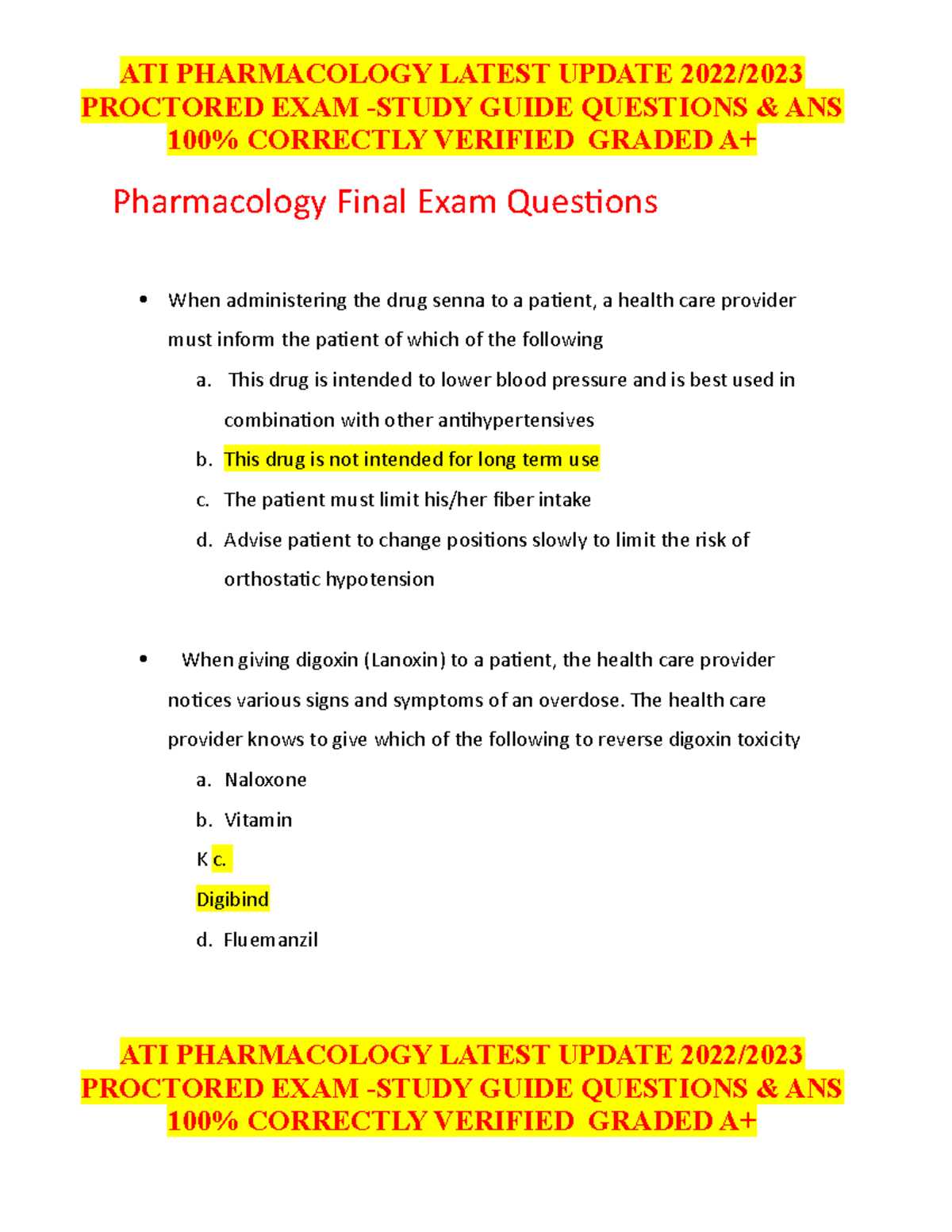 pharmacology practice exam