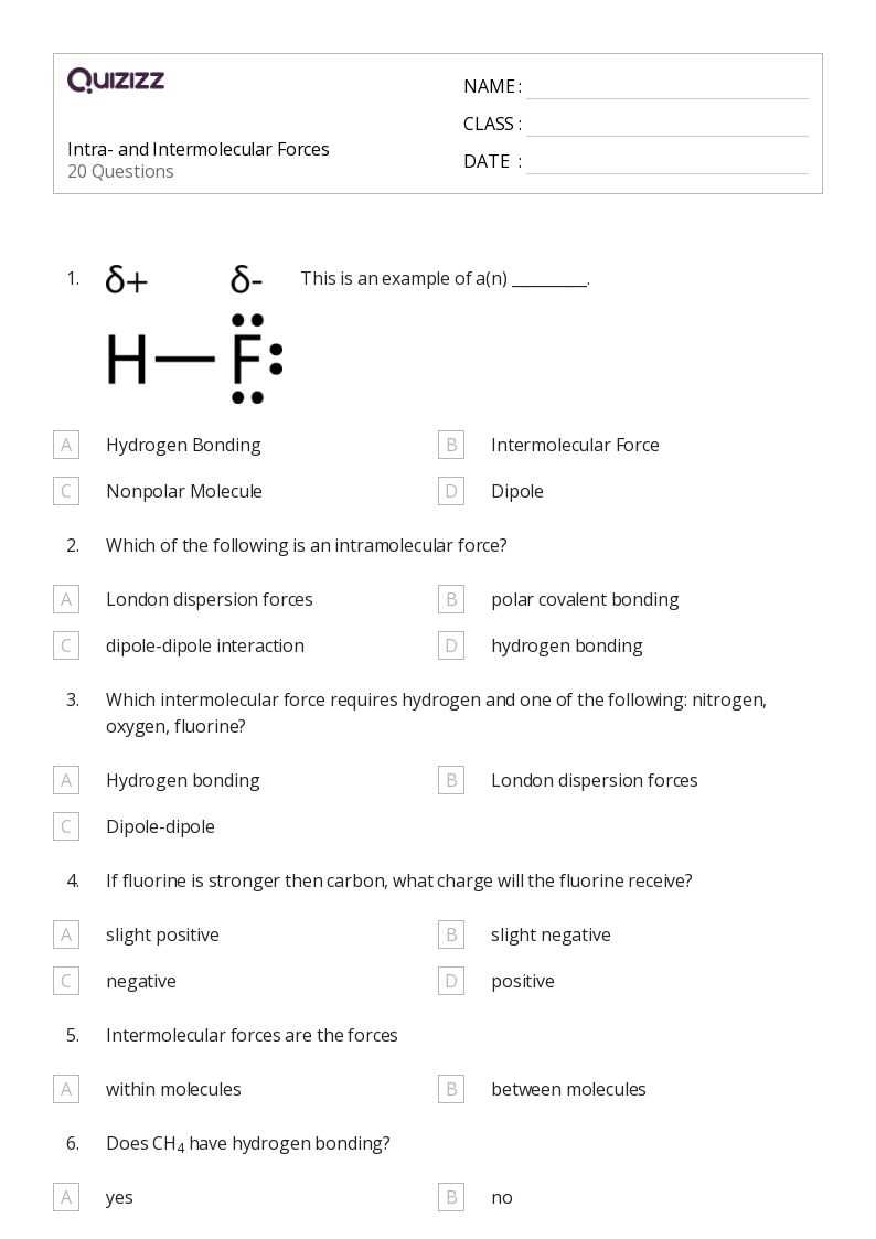 intermolecular forces worksheet answer key