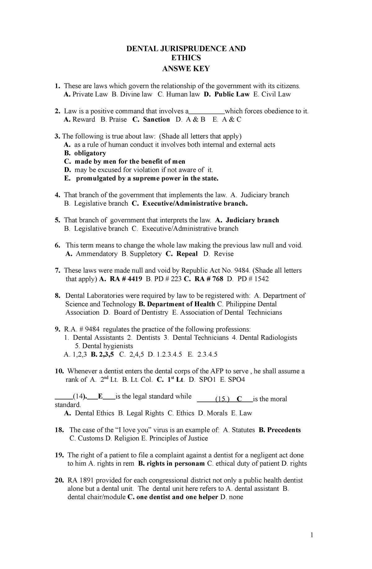 dental assistant jurisprudence exam answers