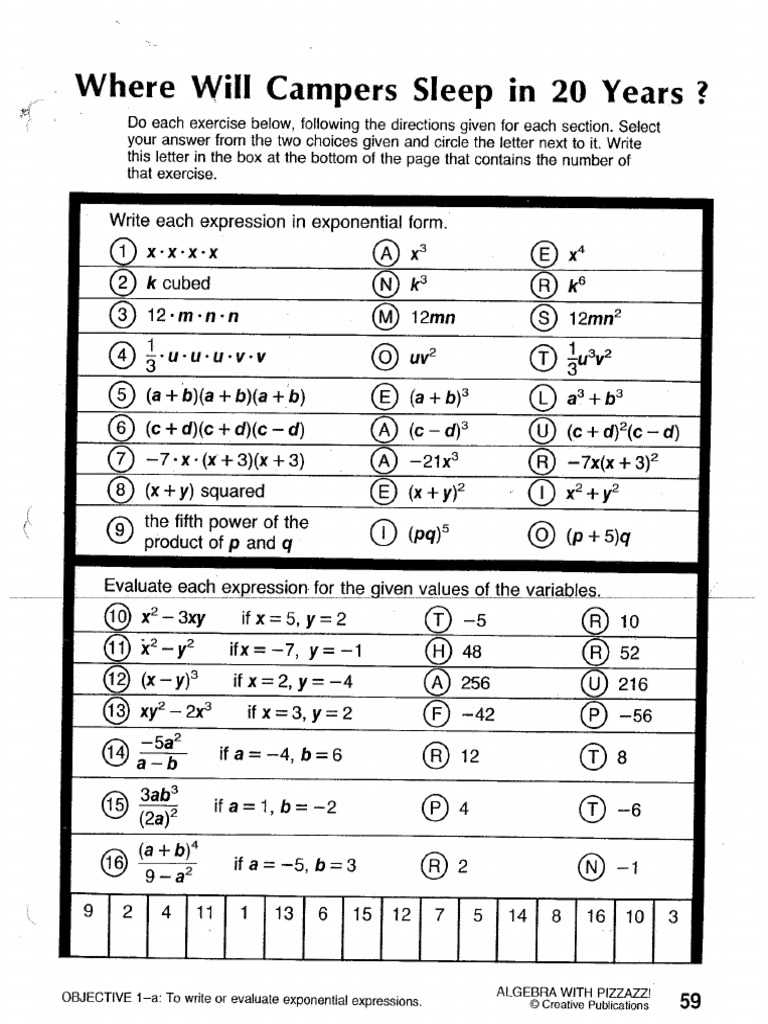 pizzazz worksheet answers