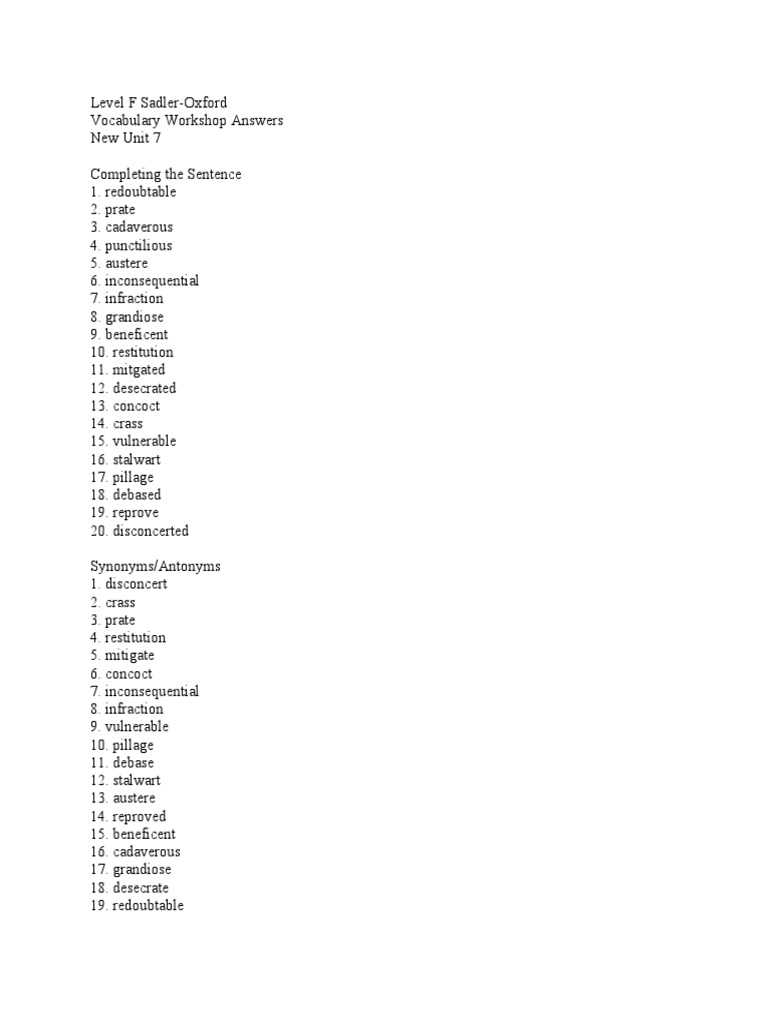 sadlier oxford level f unit 5 answers