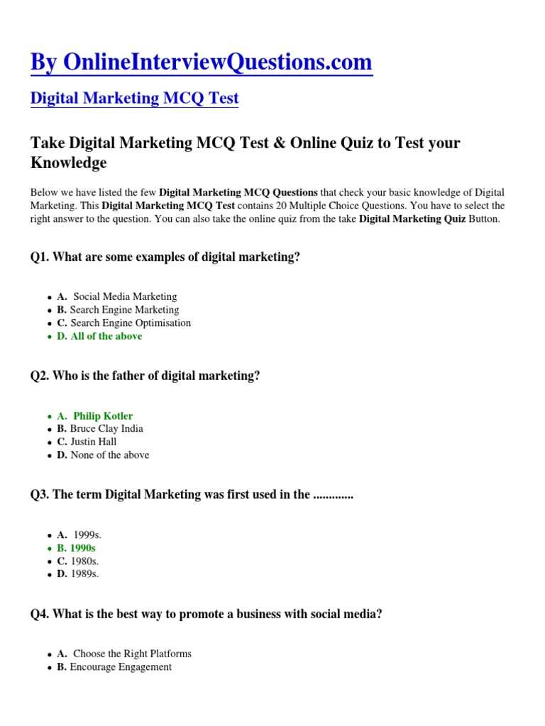 digital marketing exam answers