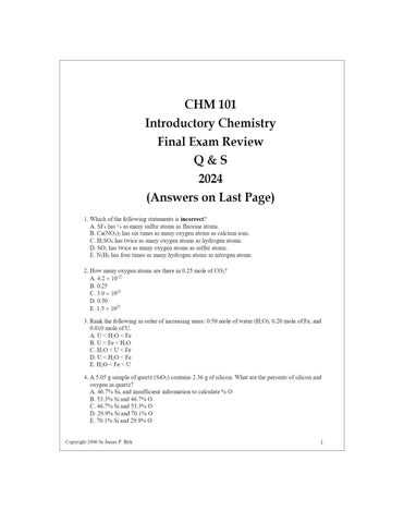 final exam chemistry answers