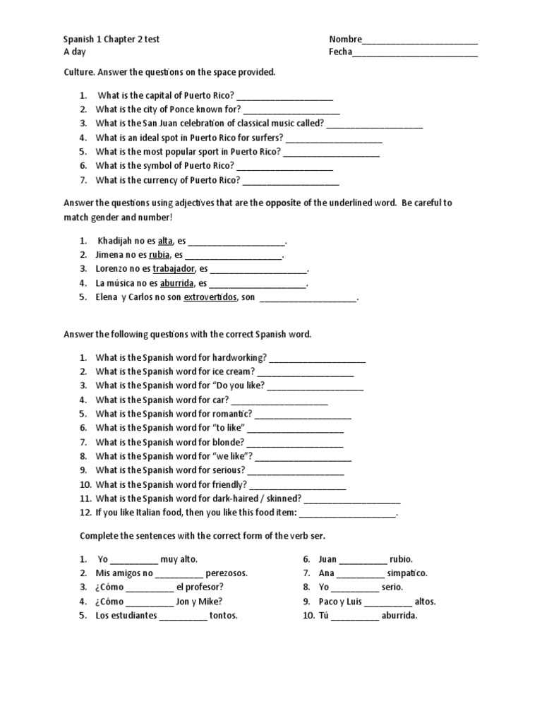 spanish1 exam 02.02 answer key