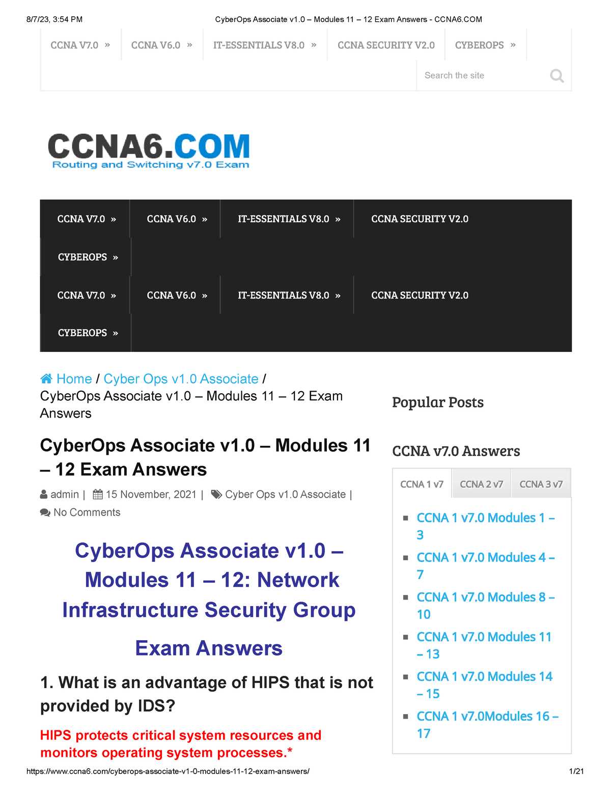 cisco ccna chapter 11 exam answers