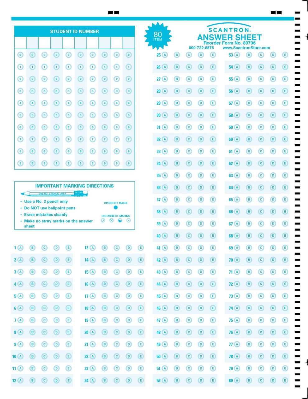 sample answer sheets