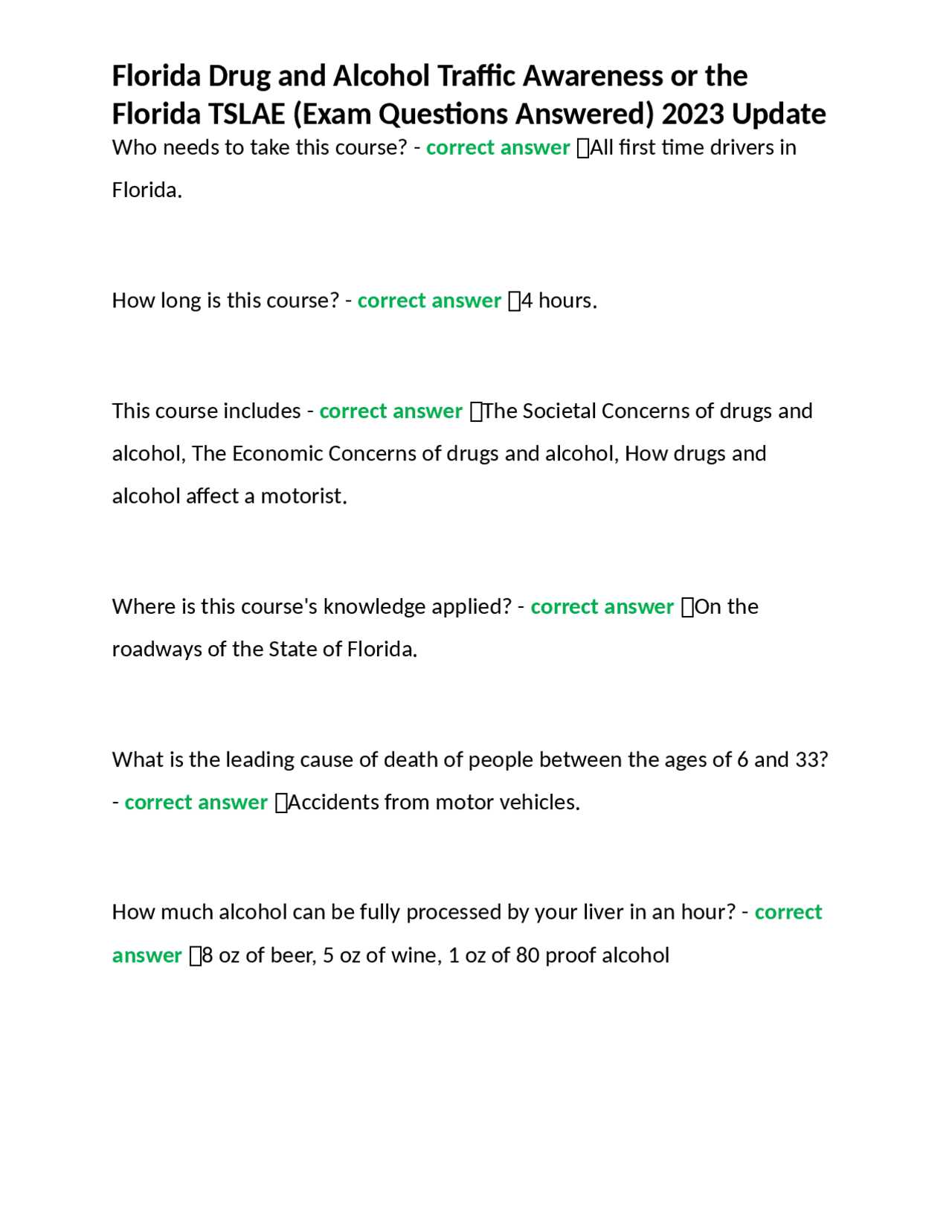 drug and alcohol course exam answers