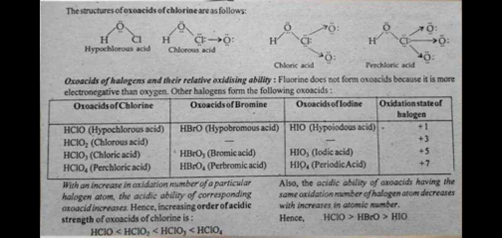 answer the following questions that relate to the chemistry of halogen oxoacids