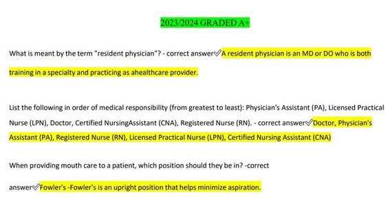 cna competency exam answers