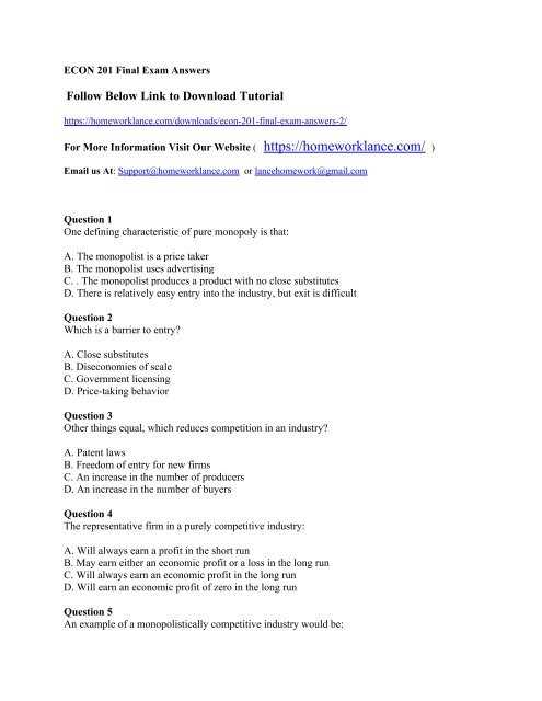 econ exam answers