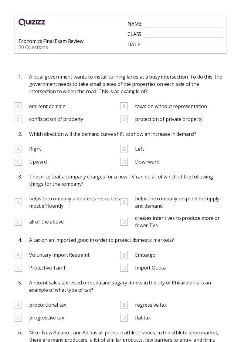 economics final exam review answer key