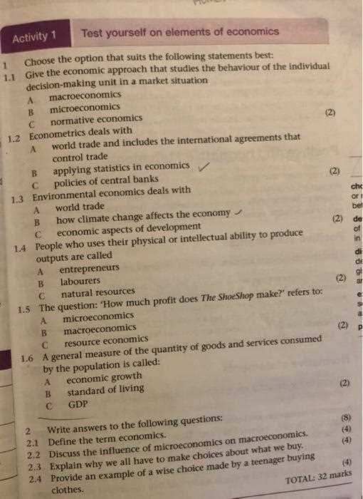 economics unit 1 test answers