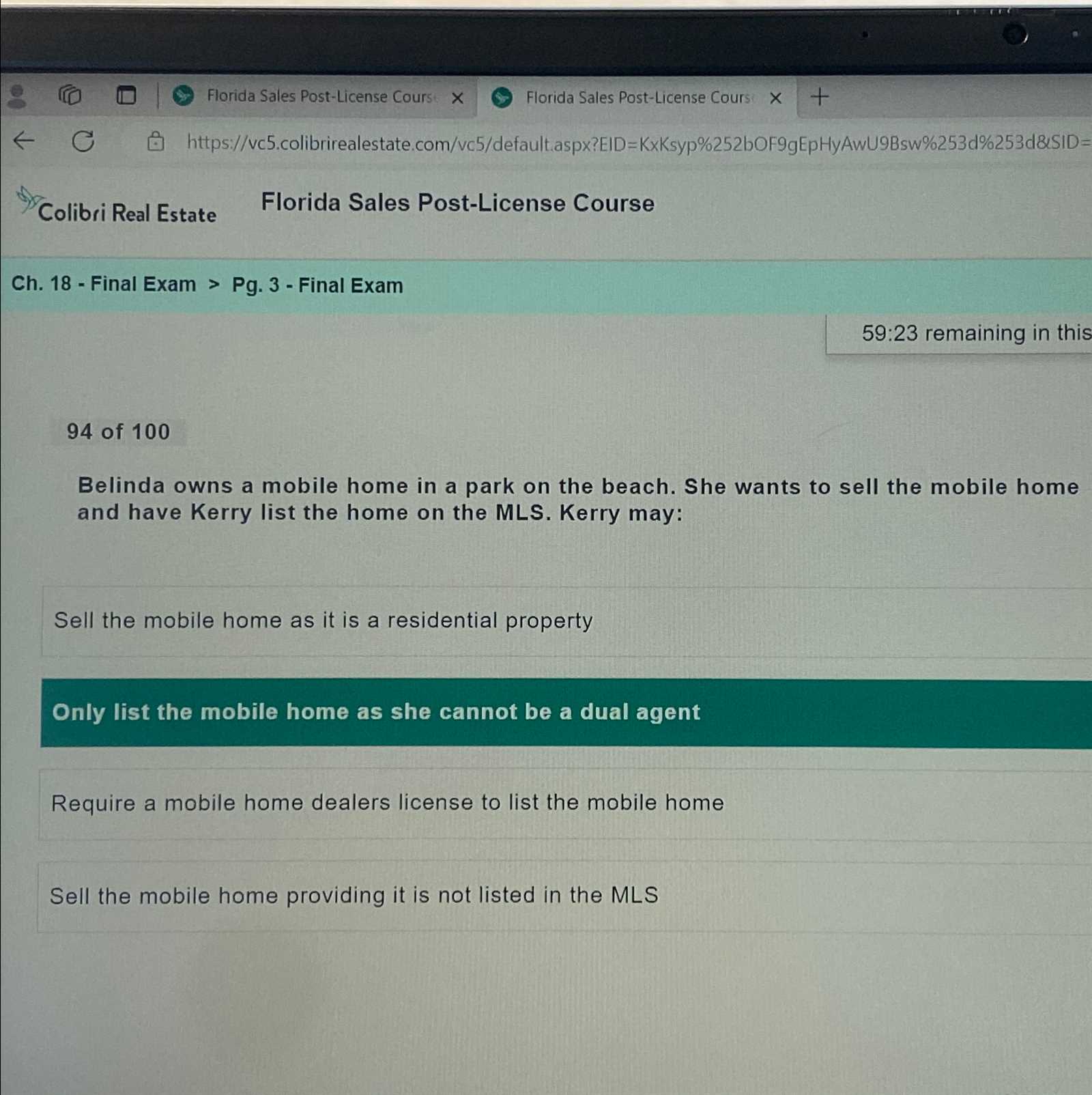 colibri real estate final exam answers