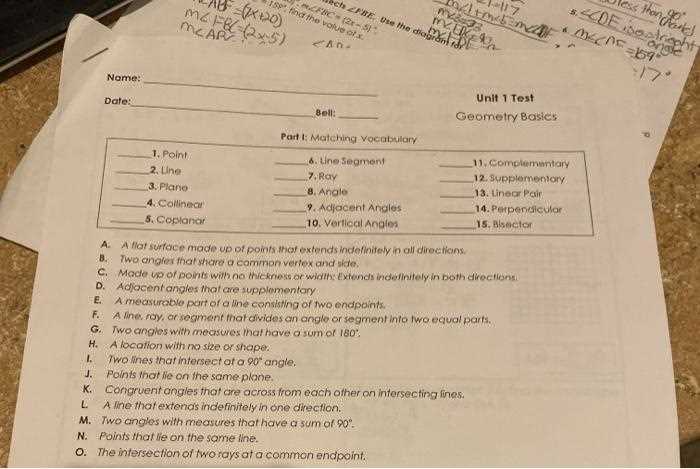 geometry unit 1 review answers