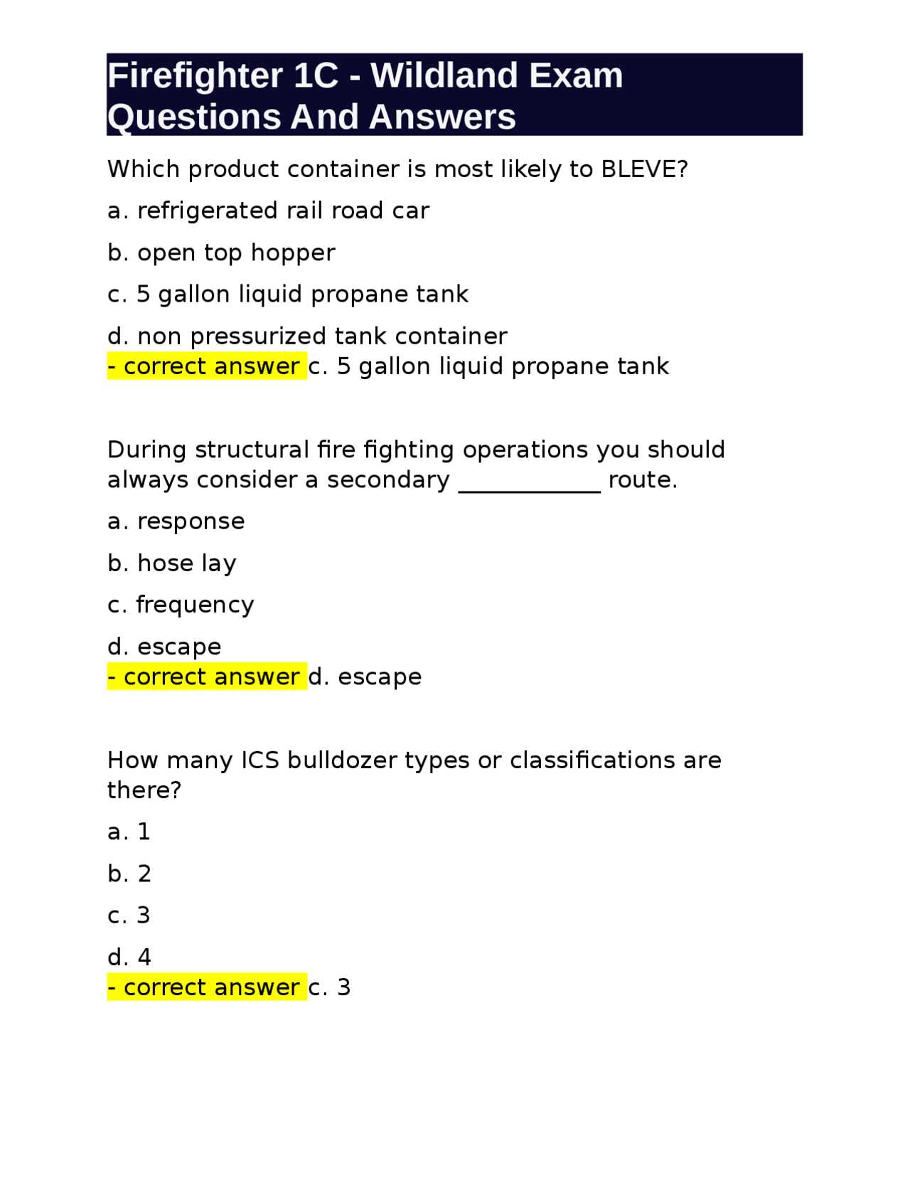 firefighter 1 exam answers