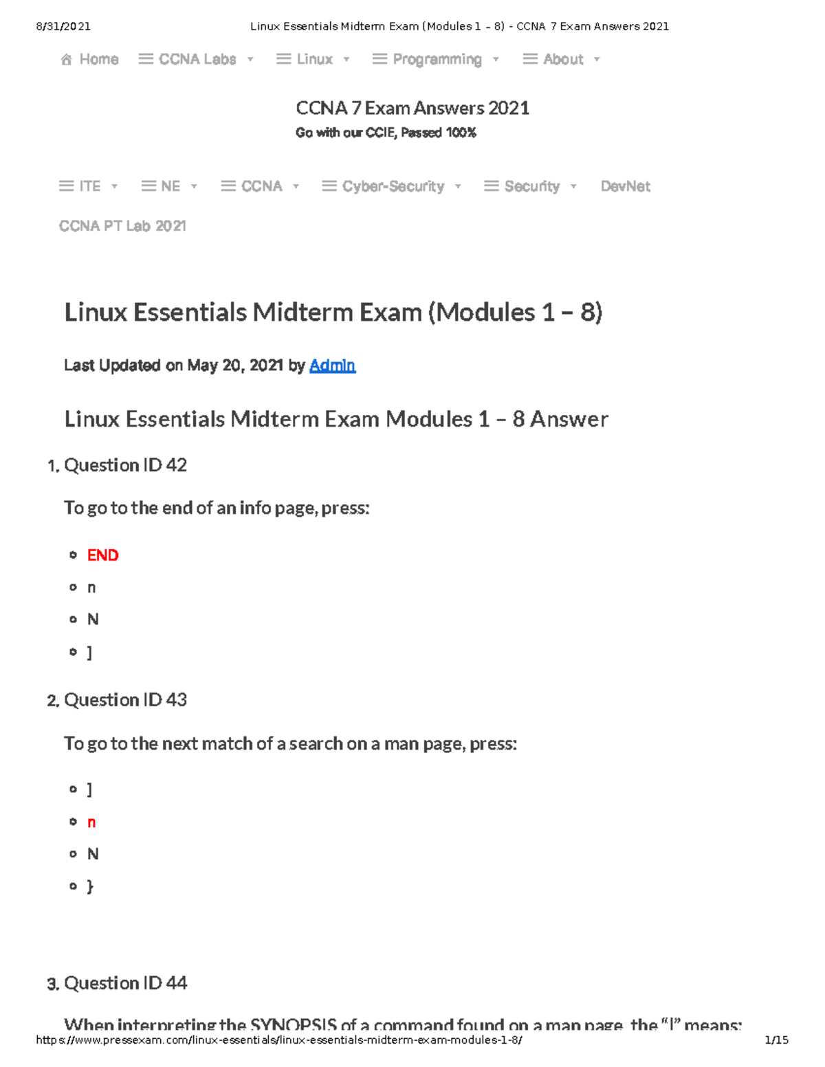 linux chapter 10 exam answers