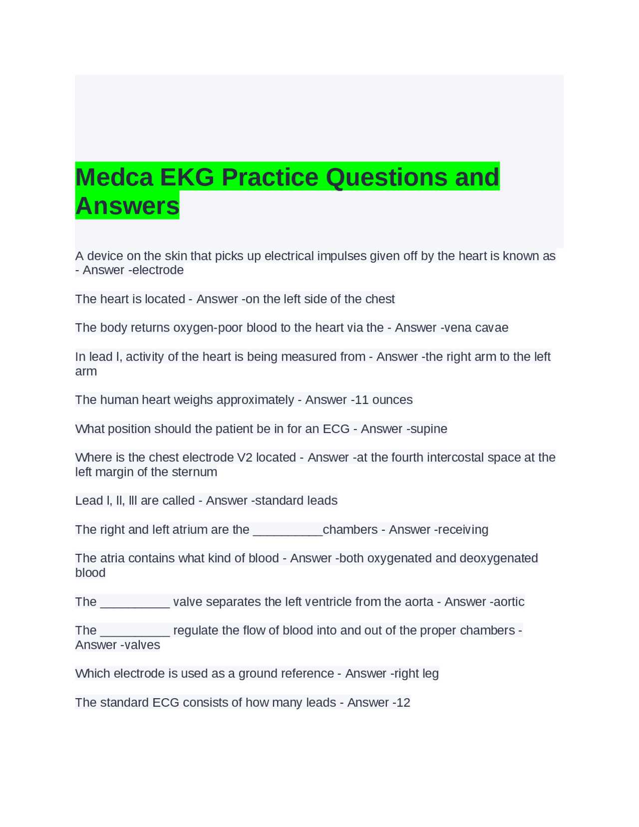 ekg practice exam with answers