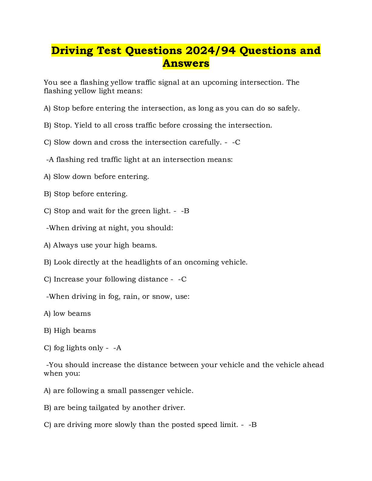 nj driving test answers