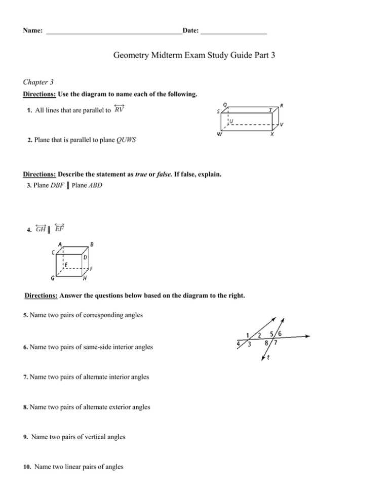 geometry midterm exam study guide answers