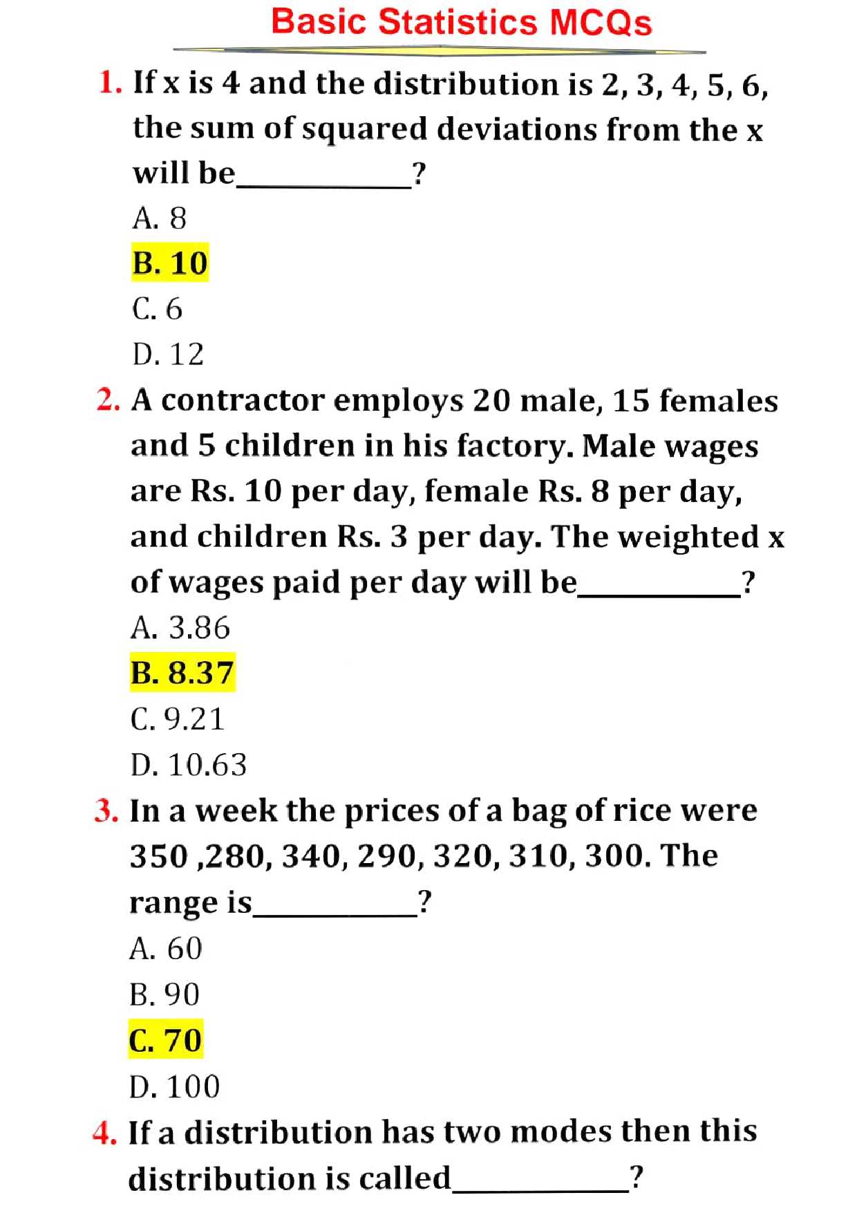 exam statistics questions and answers