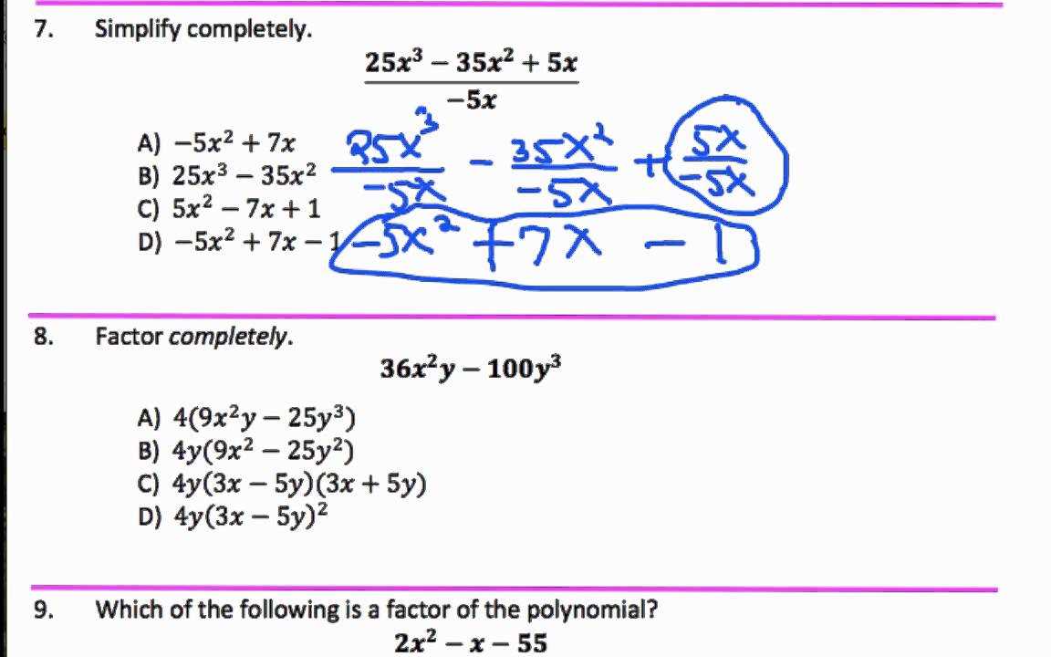 algebra 1 end of course exam practice test answers