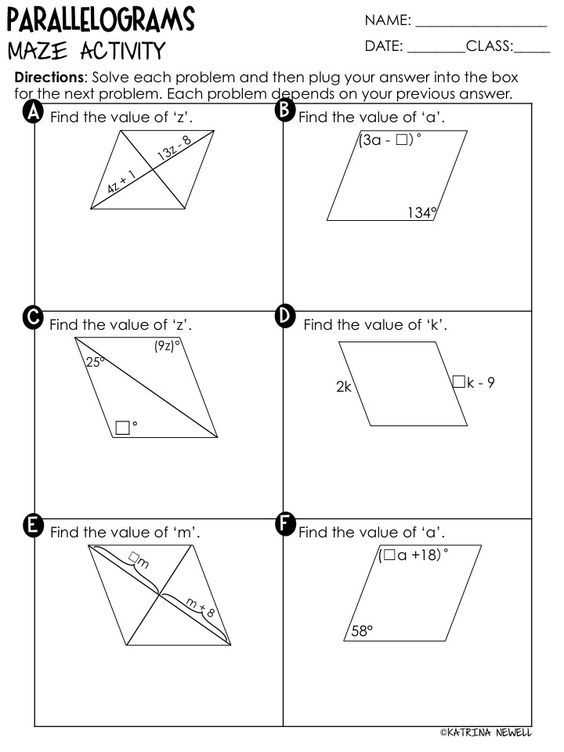 properties of parallelograms answer key