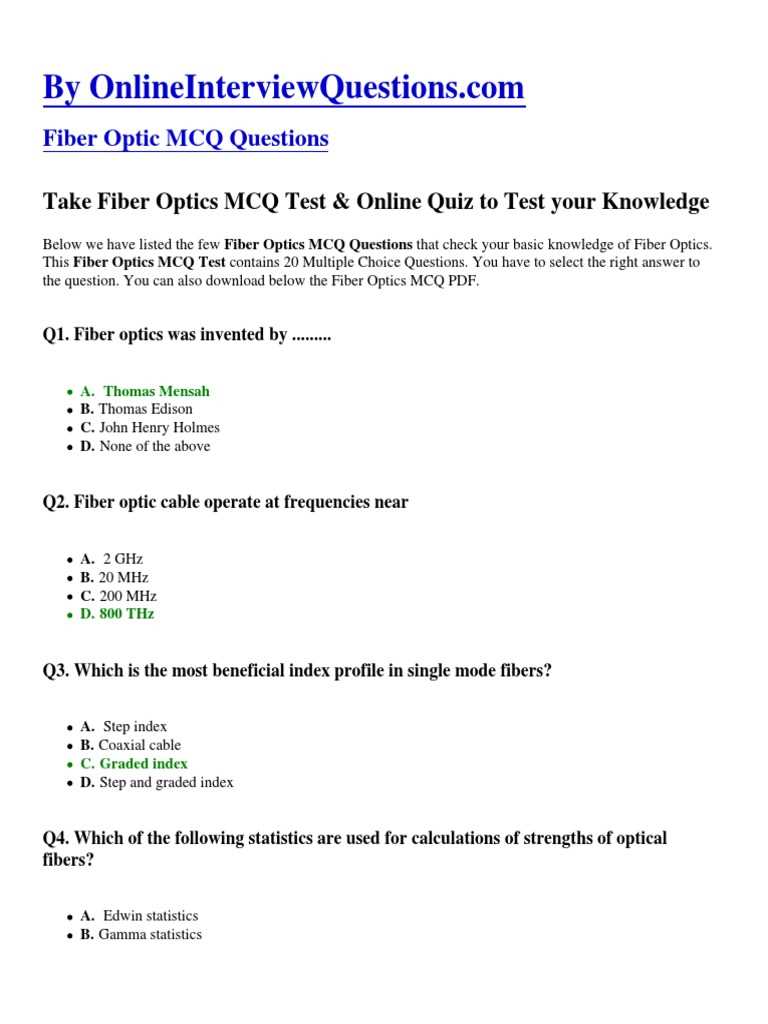 fiber optic exam questions and answers