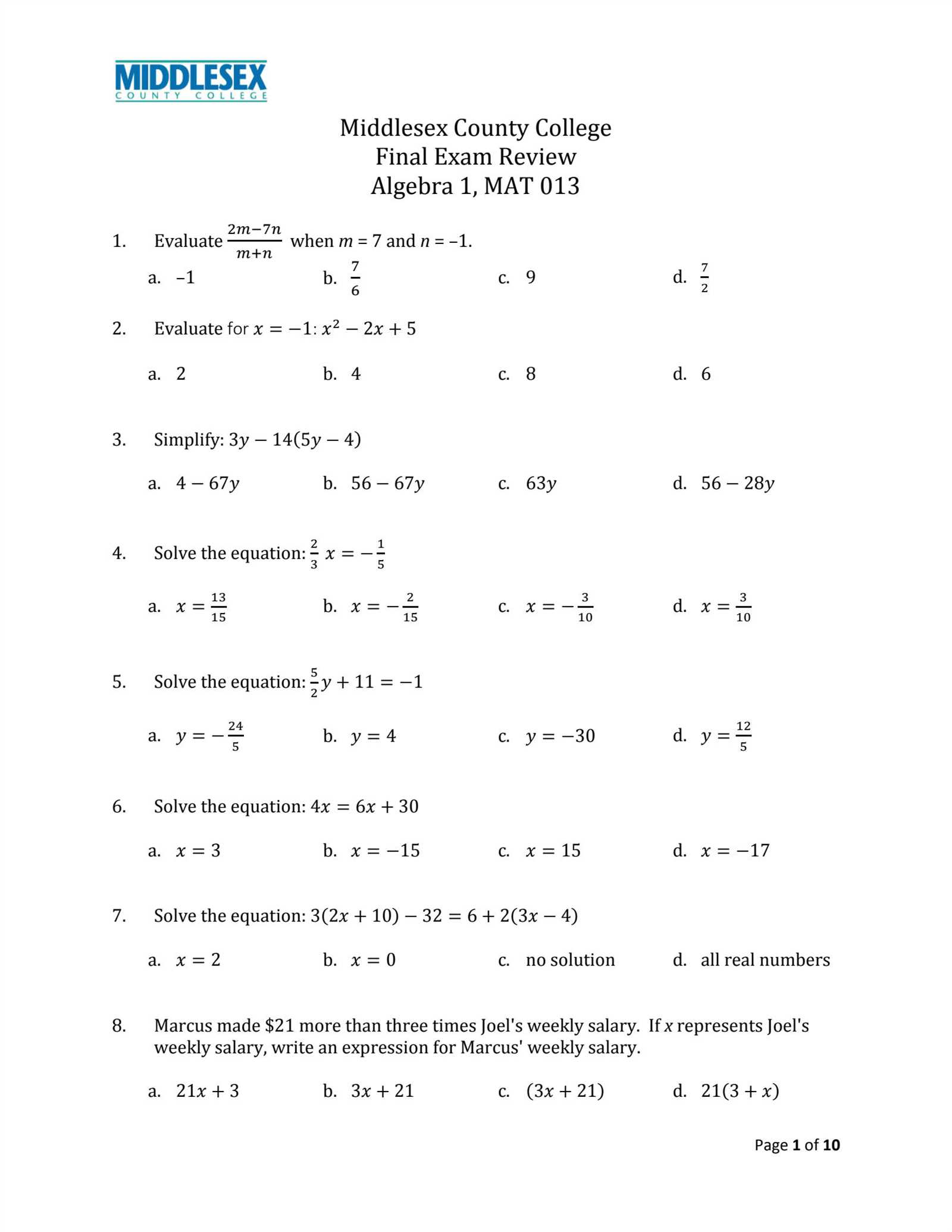 final exam review algebra 2 answers