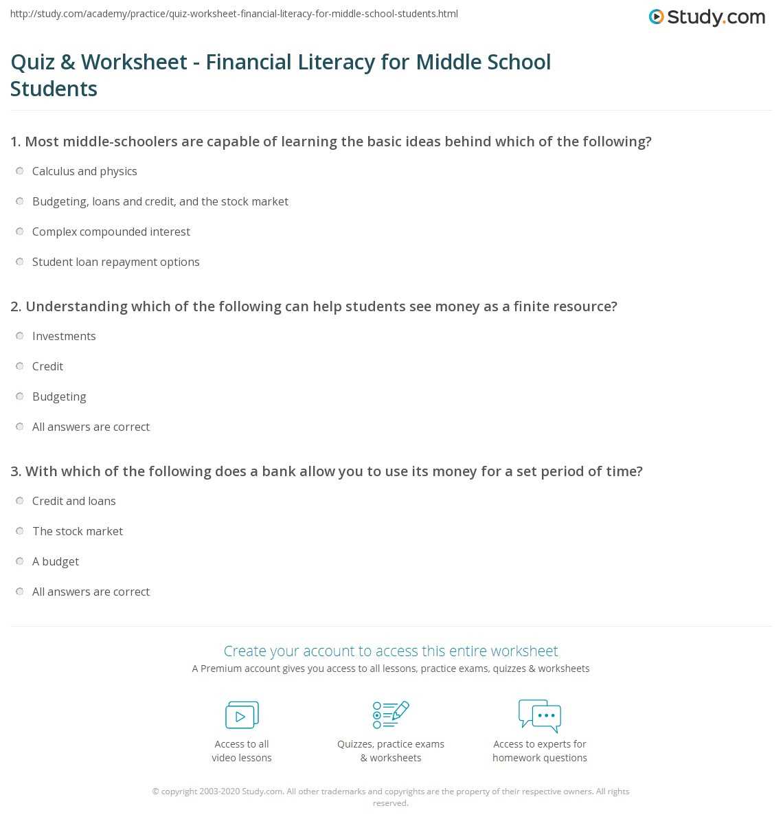 financial literacy exam answers