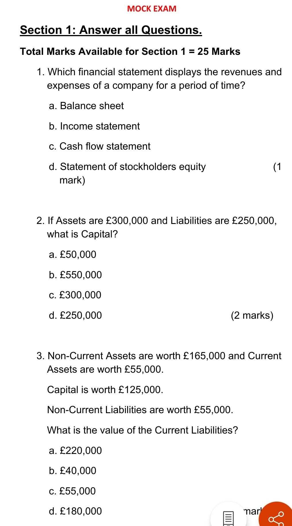 financial mathematics exam questions and answers