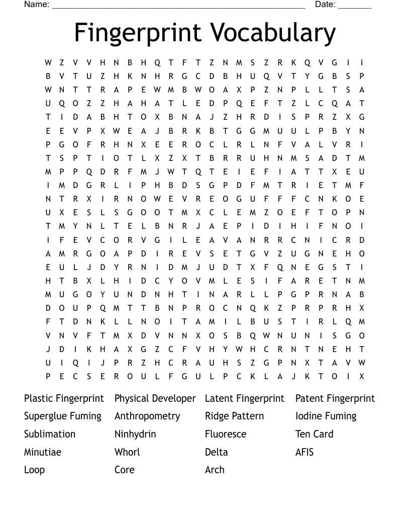 fingerprints review crossword answers