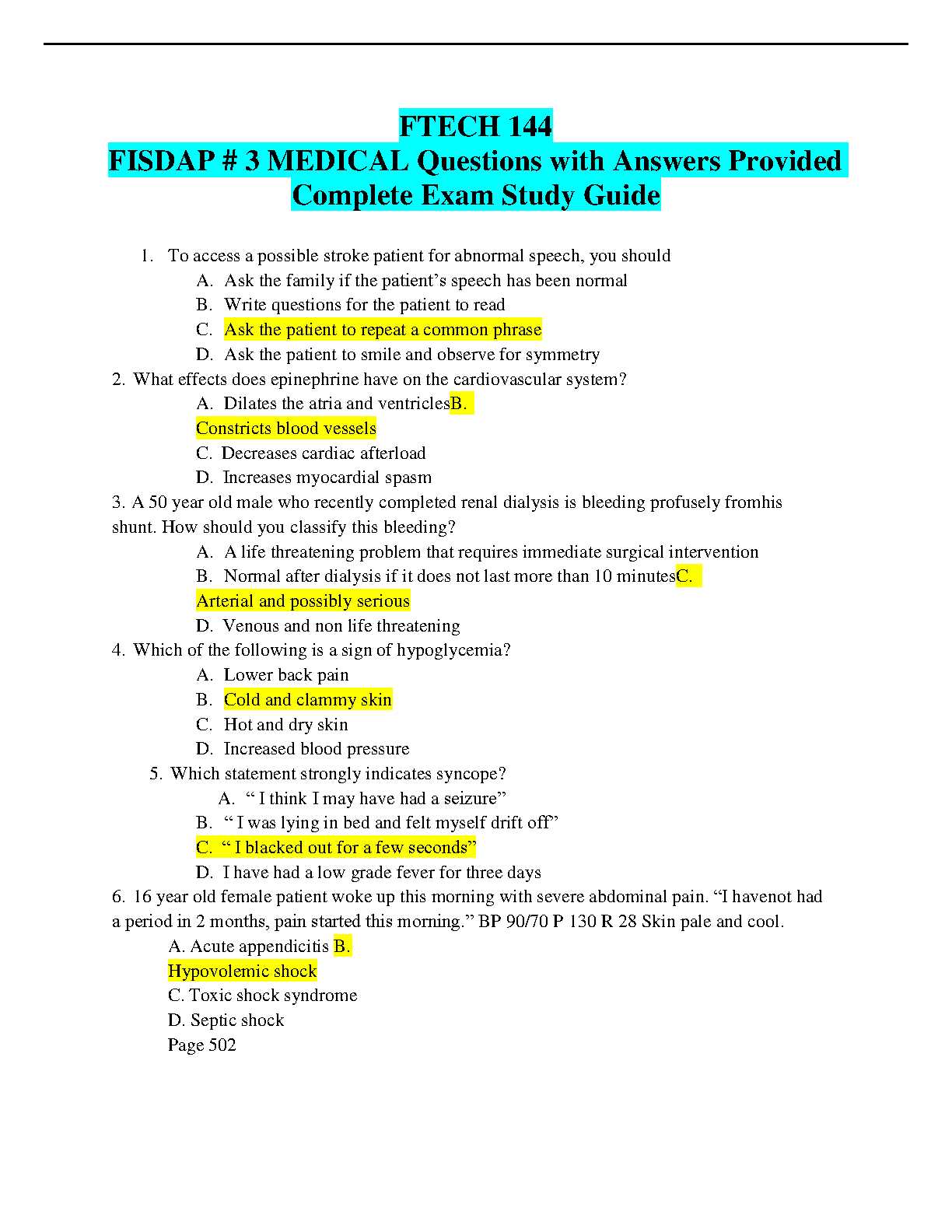 fisdap final exam answers paramedic