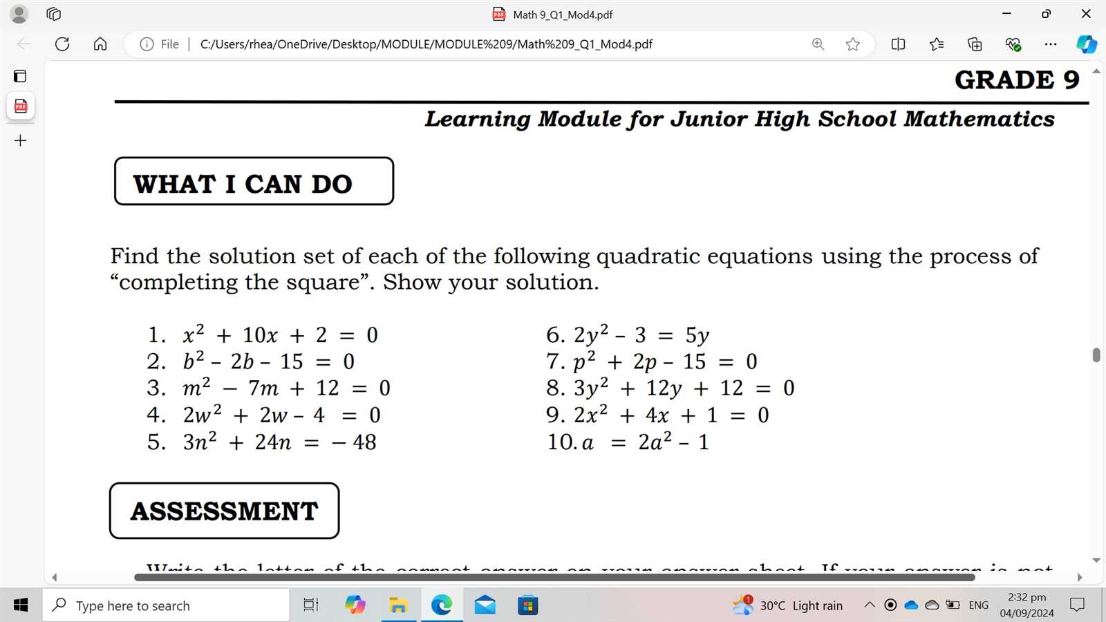 secondary math 2 module 7 answer key