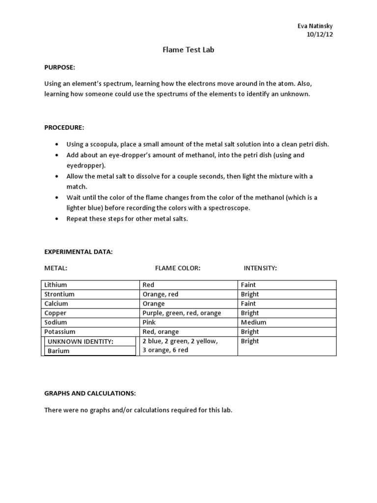 flame test lab answer key