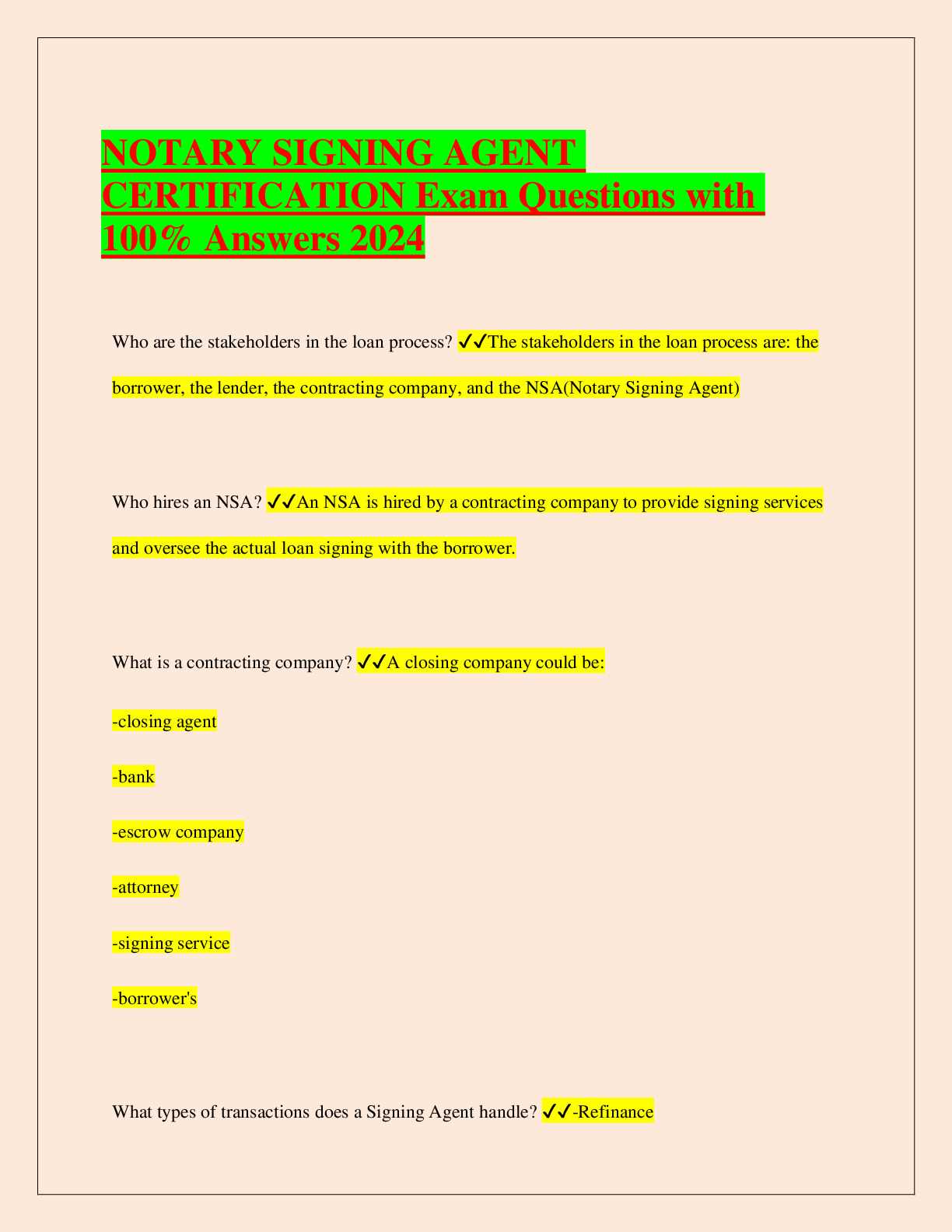 notary signing agent exam questions and answers