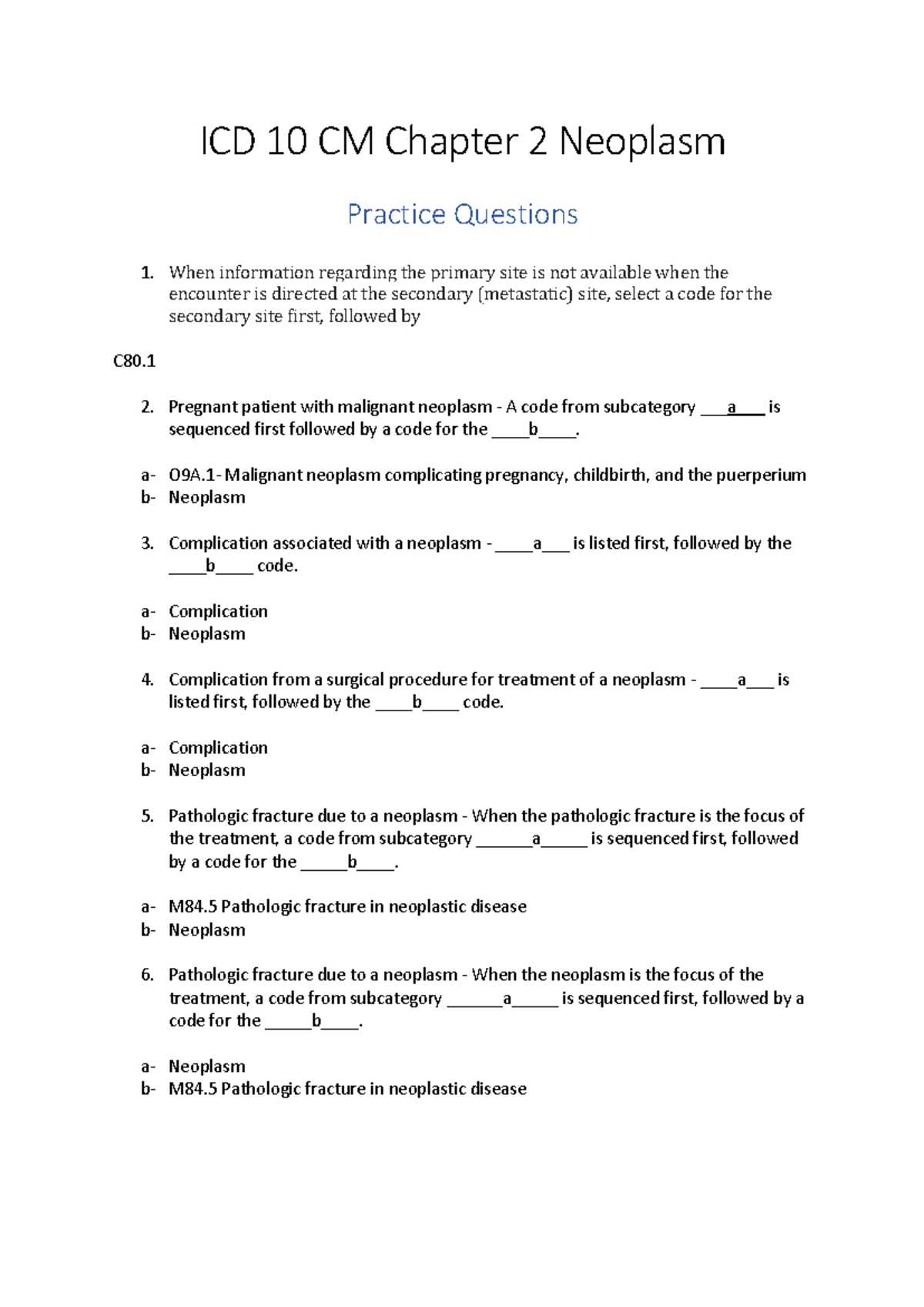 icd 10 practice exam