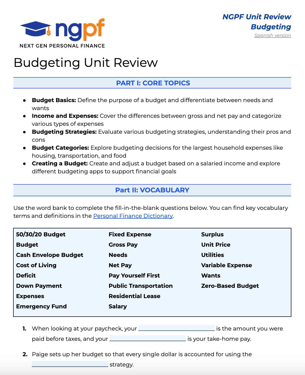 personal finance final exam review answers