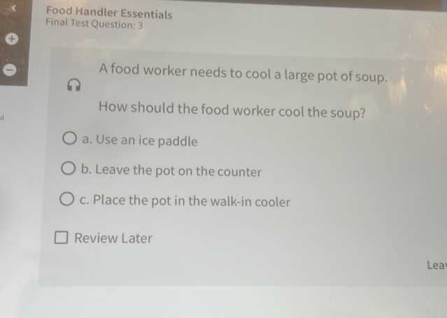 food handler final exam answers